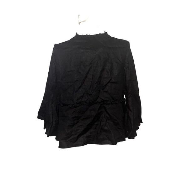 Beautiful CHICO’S Black Linen Jacket with Bell Sleeves and Fringe Hem Size Chico - Picture 5 of 11